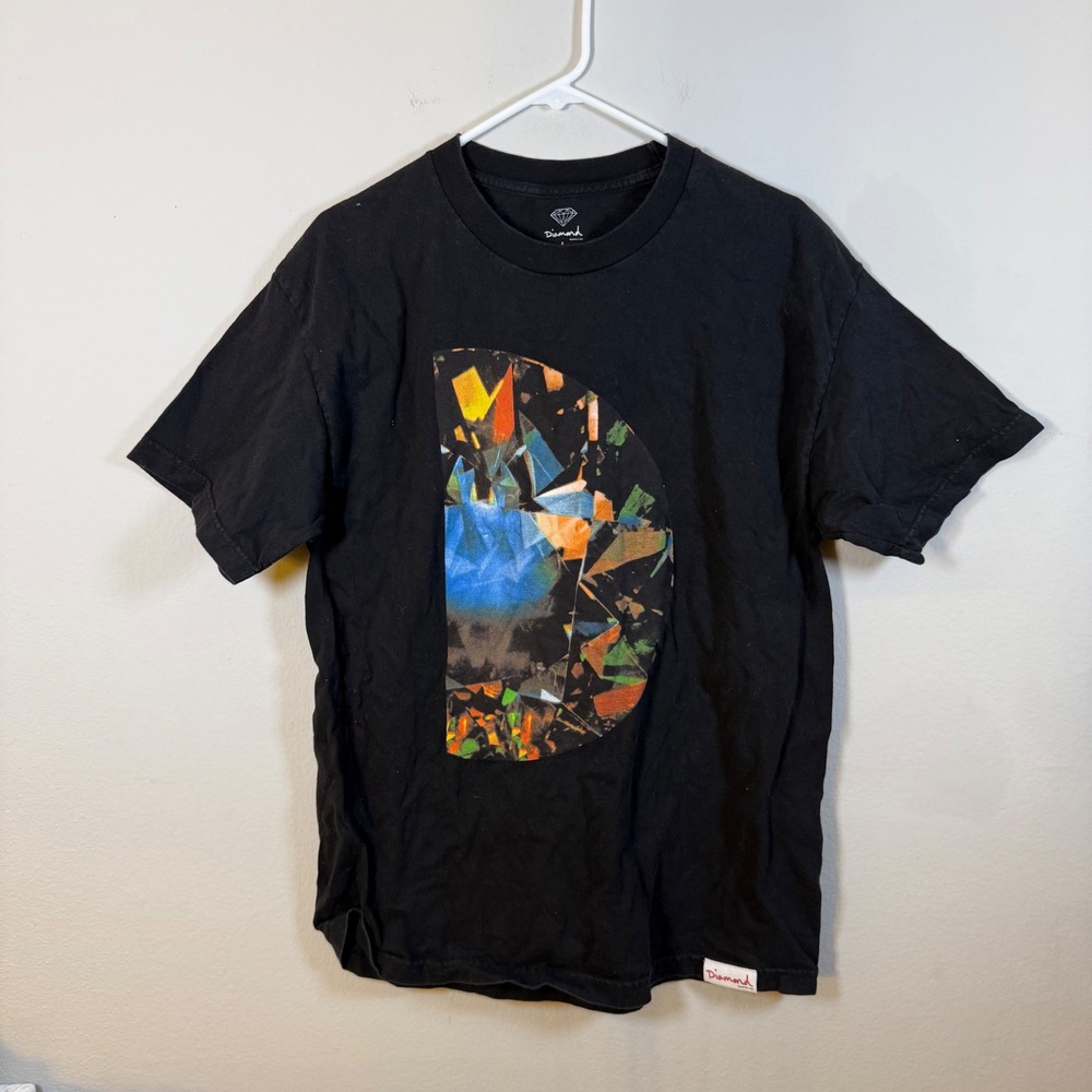 Diamond Supply Co Mens Large Black Graphic T-Shirt Abstract Prism‎ Streetwear